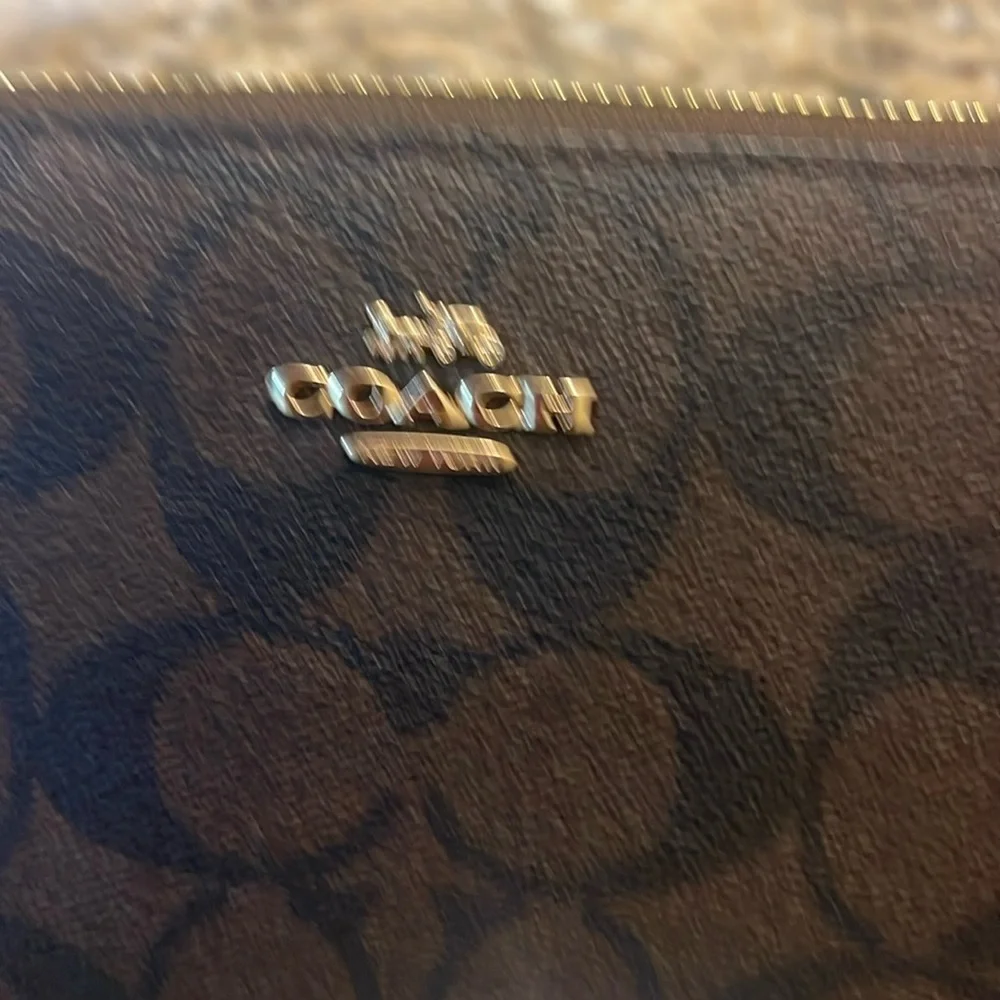 Coach Brown Signature Zip Wallet with Gold Hardware